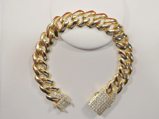 14MM real 925 sterling silver 14k yellow gold color Monaco bracelet