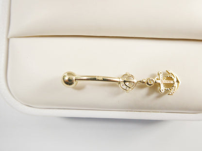 14k Real Solid Yellow Gold Anchor Dangling Belly Button Ring Piercing