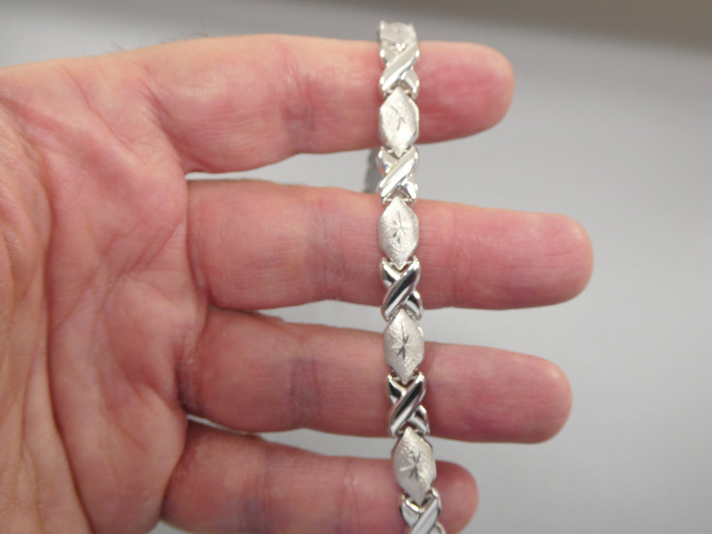 Sterling Silver XOXO Heart Anklet Bracelet - 14K White Gold Finish