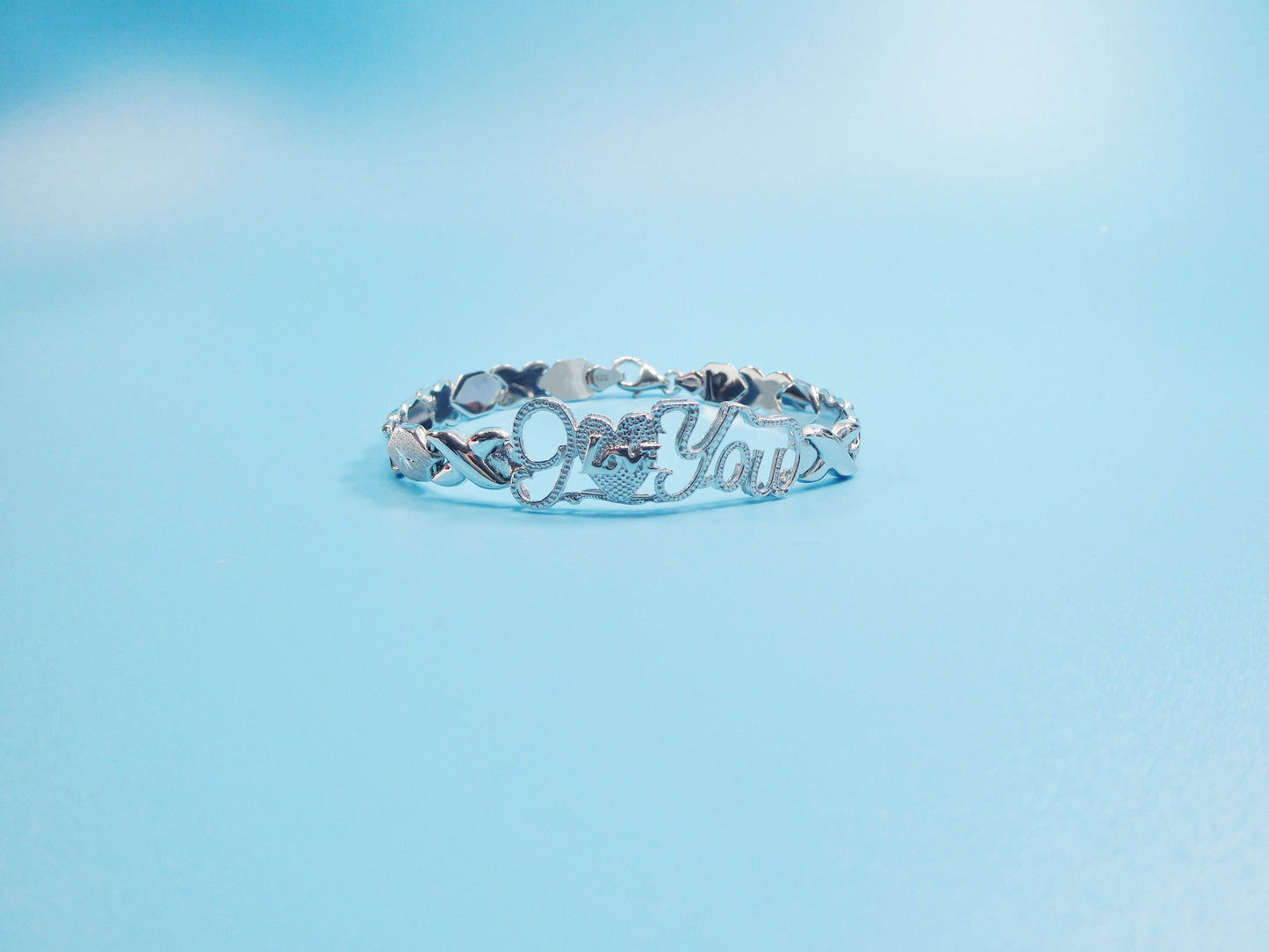 925 real sterling silver I love you xoxo hugs and kisses stampato 14k white gold tone color