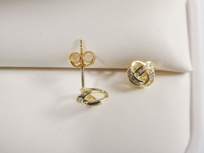 Real 10k Solid Yellow Gold Push Post Full Stone Setting Love Knot Stud Earrings