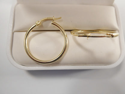 Real 10k Solid Yellow Gold Plain High Polish 25mm Hoop Earrings