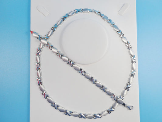 14k white gold color tone set necklace and bracelet xoxo satin finish over real 925 sterling silver