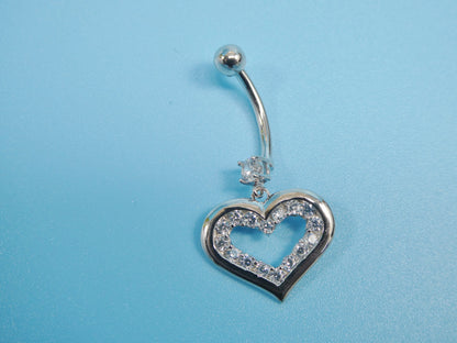 14k Real Solid Yellow Gold Heart Dangling Belly Ring