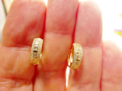 Real 10k Solid Yellow Gold Designer Hoop Huggie Earrings