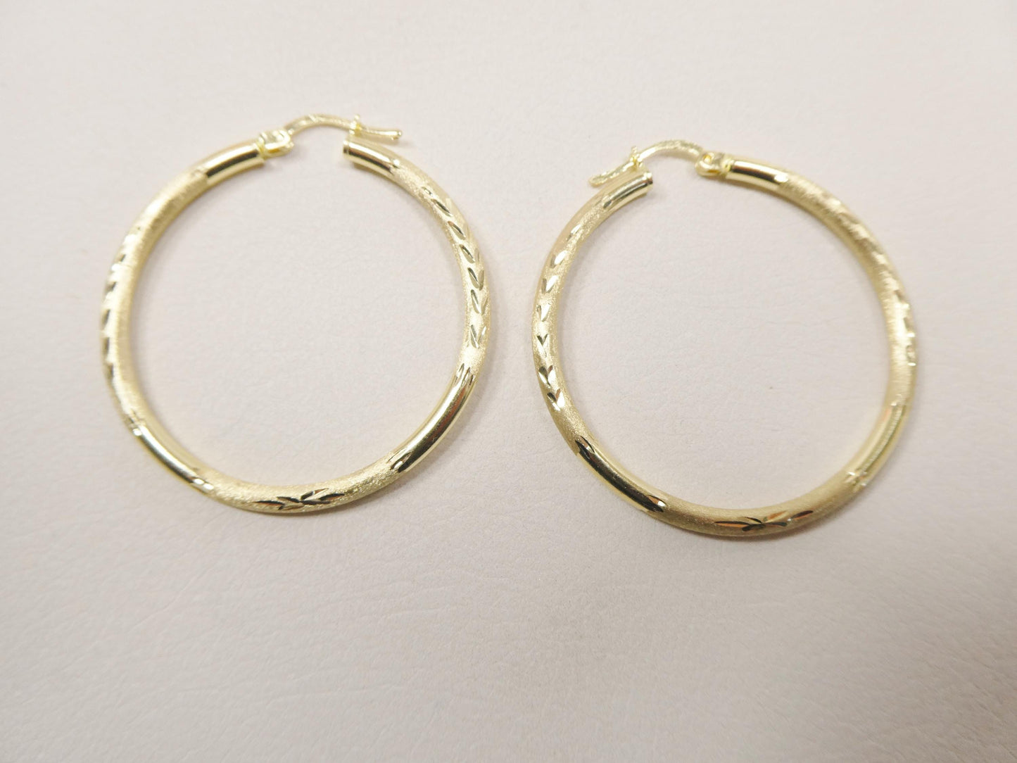 10k real solid yellow gold diamond cut hoop earrings