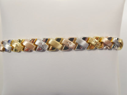 Real 925 Sterling Silver Stampato X Bracelet 14k Yellow Gold Finish