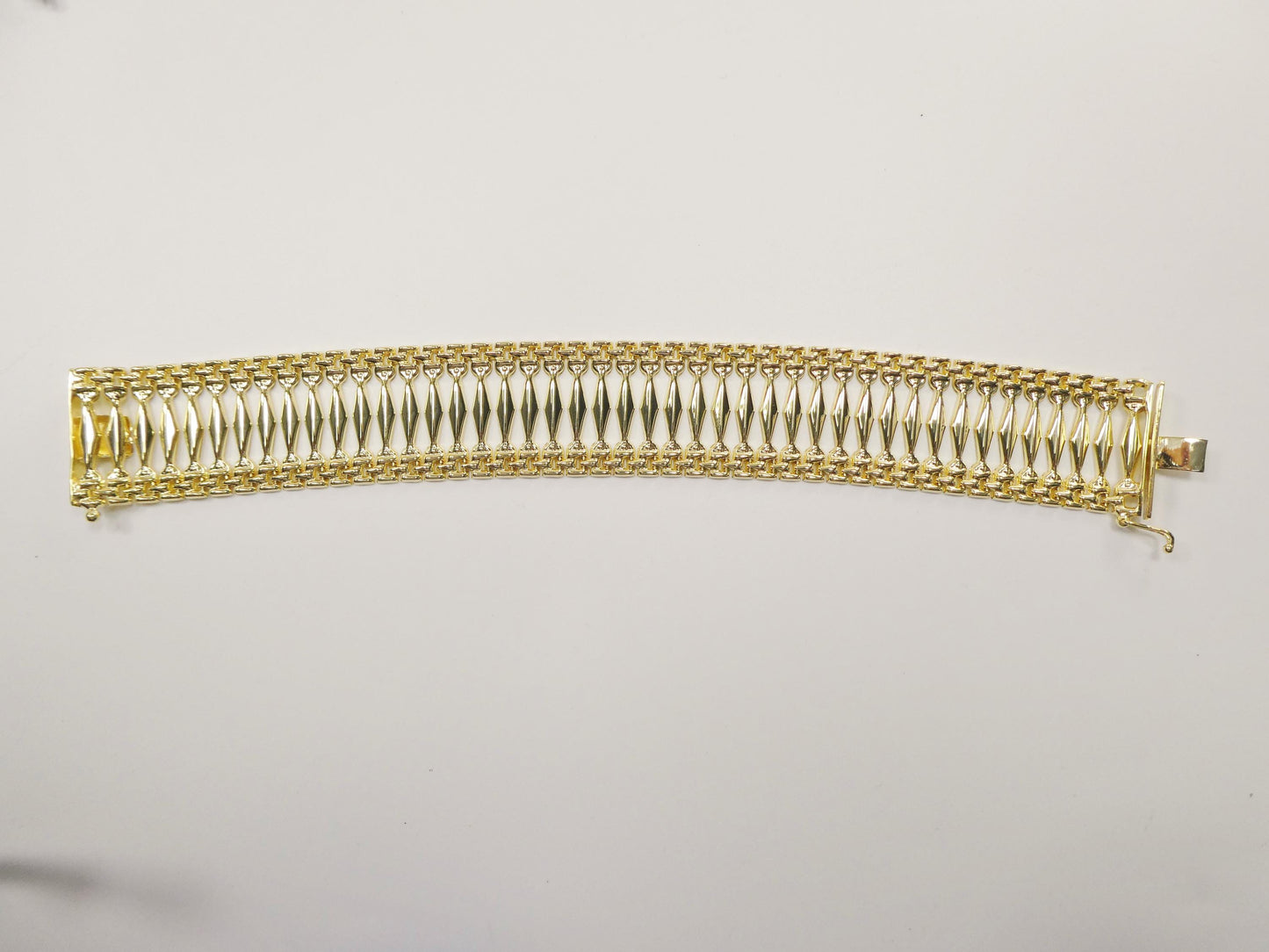 14k yellow gold tone color Cleopatra wide 25MM 7.5 inch bracelet over real 925 sterling silver