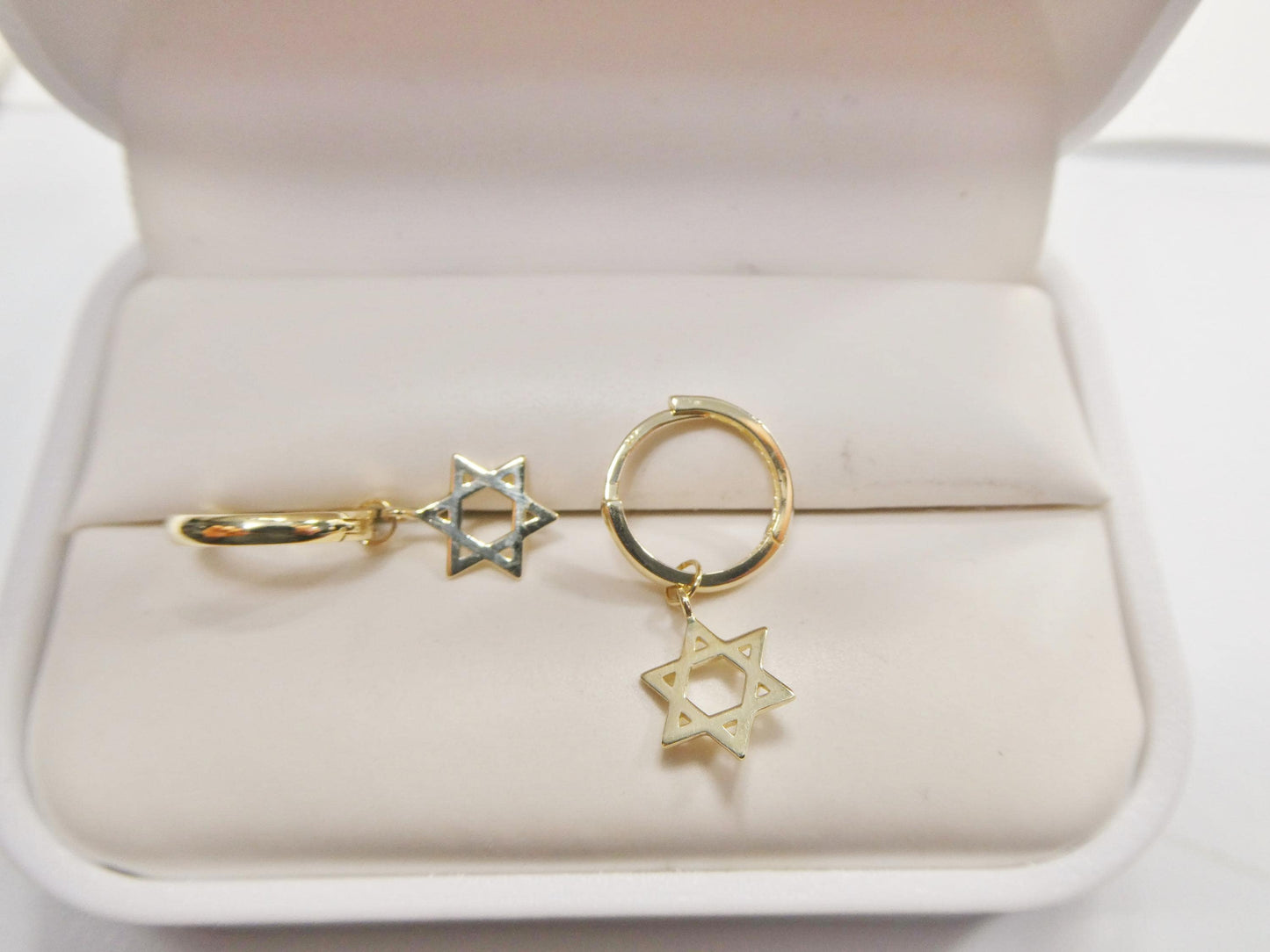 10k real solid gold star David dangle on plain huggie fancy earrings