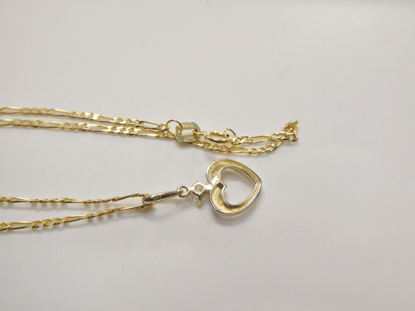 10k Yellow Gold Figaro Chain Necklace with Heart Pendant - 18 inch