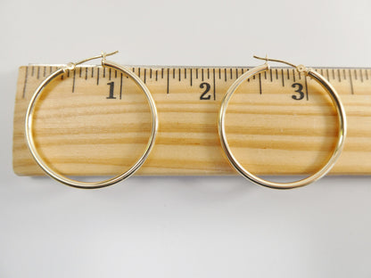 10k Real Solid Yellow Gold 2mm Tube Super Polish Hoop Earrings