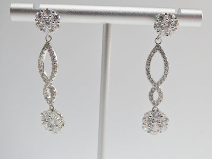 Real 925 Sterling Silver Micro Pave Setting 14k White Gold Color Finish Drop Earrings