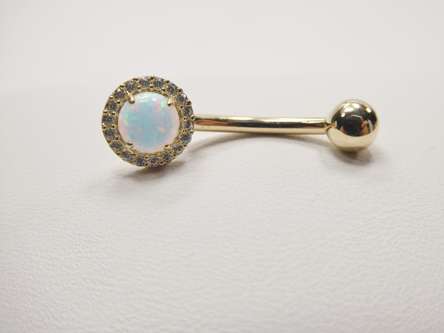 14k real solid yellow gold circle opal belly button ring piercing