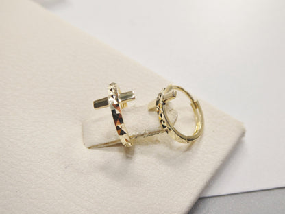Real 10k Solid Yellow Gold Cross Hoop Huggie Earrings
