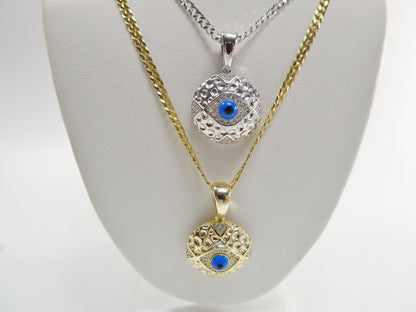 Real 925 Sterling Silver 18 inch Flat Chain and Evil Eye Pendant Charm