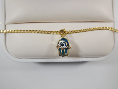 Real 14k Solid Yellow Gold 16 Inch Curb Chain and Evil Eye Pendent Charm
