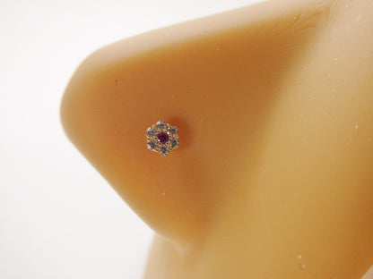 14k Real Solid Yellow Gold Round Flower Stud Nose Ring
