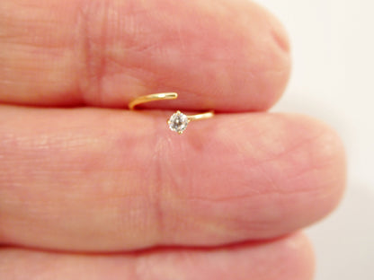 14k Real Solid Yellow Gold CZ Hoop Earring Cartilage Daith Ring Piercing