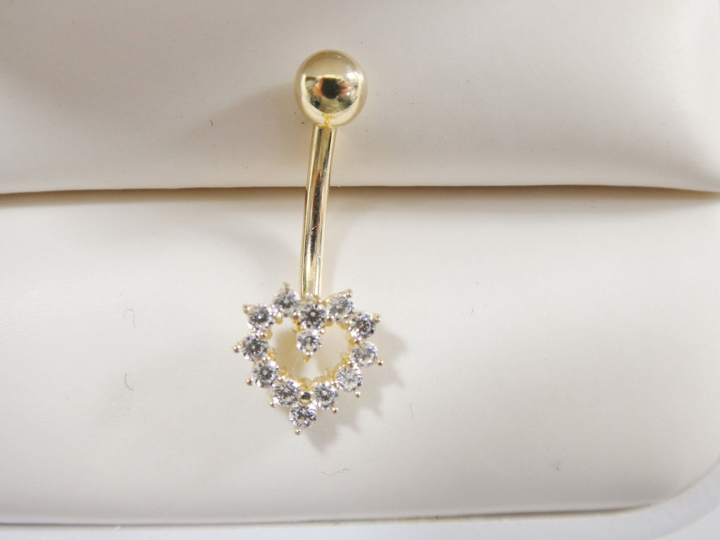 14k real solid yellow gold heart shape belly button ring piercing