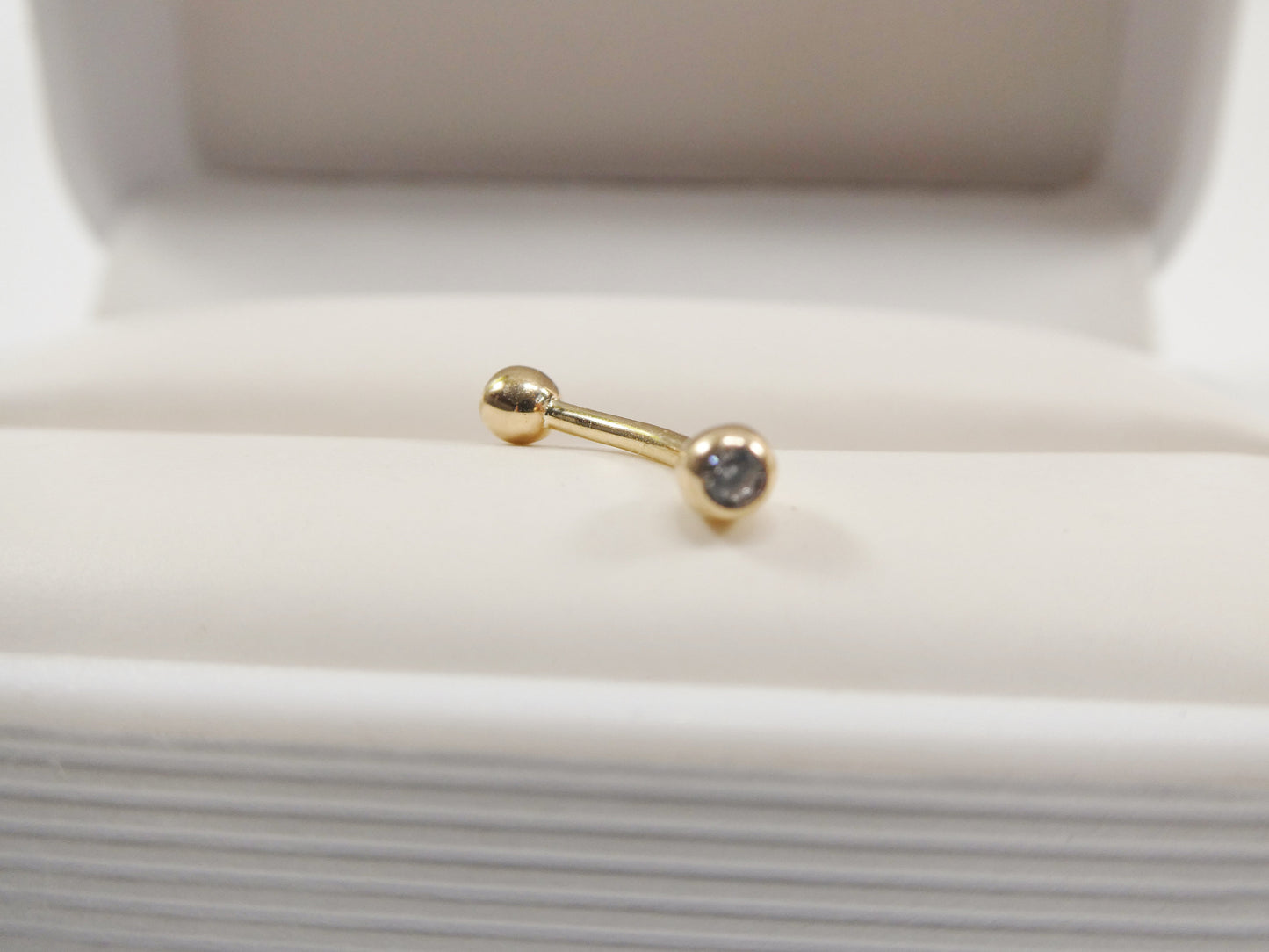 14K real solid yellow gold white gold eyebrow cz both side curve piercing