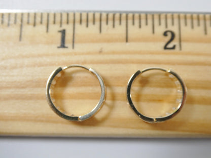 Real 10k Solid Yellow Gold 2 Line Prong Setting Huggie Hoop 13mm Earrings