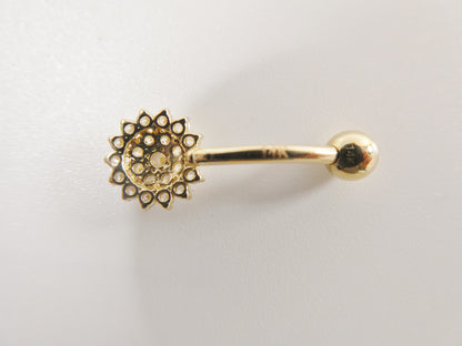 14k Real Solid Yellow Gold Flower Shaped Belly Button Ring Piercing