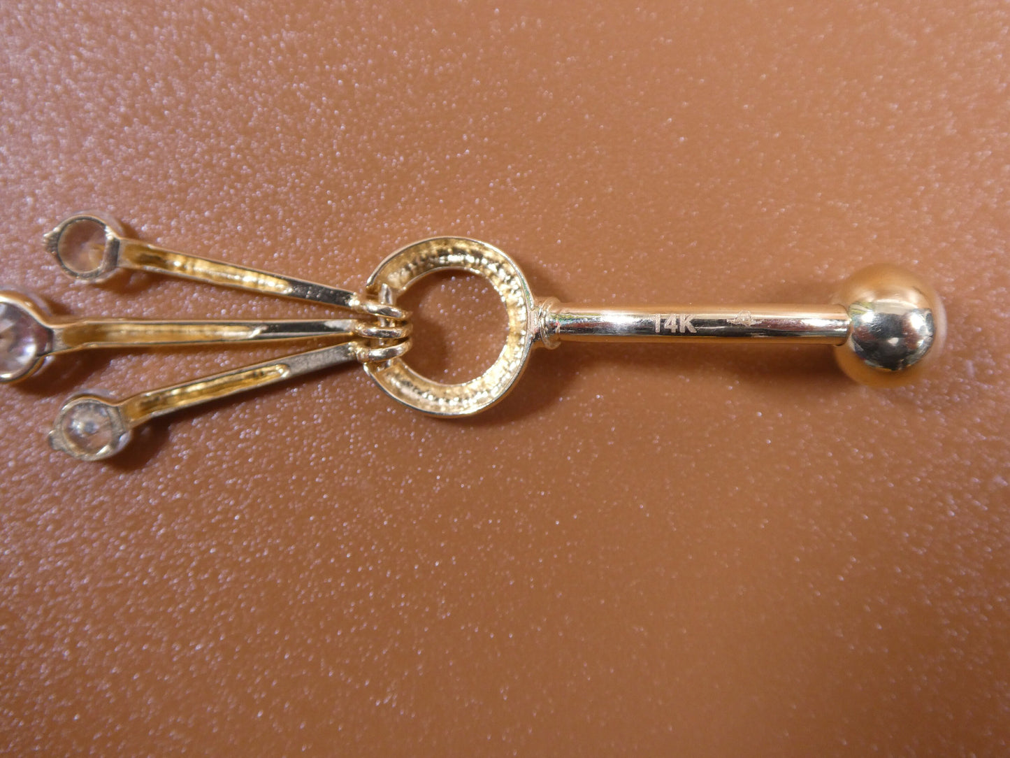 14k real solid yellow gold dangling  belly ring