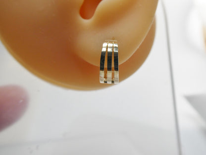 Real 10k Solid Yellow Gold Designer High Polish Hoop Huggie Earrings
