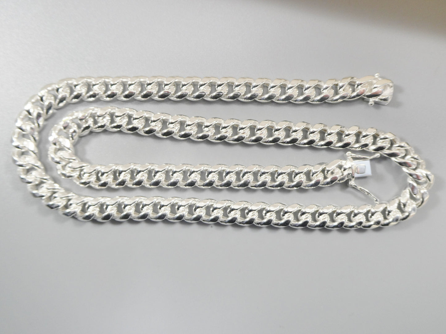 real 9mm 925 sterling silver Miami  SEMI SOLID link chain box lock clasp