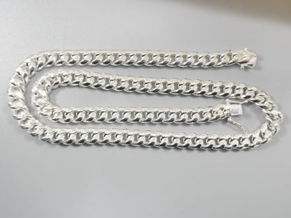 Real 9mm 925 Sterling Silver Miami  SEMI SOLID Link Chain Box Lock Clasp