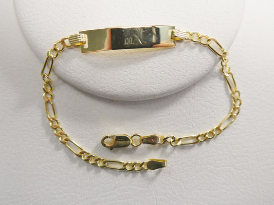 14K real solid yellow gold 6 inch Figaro style  baby ID bracelet