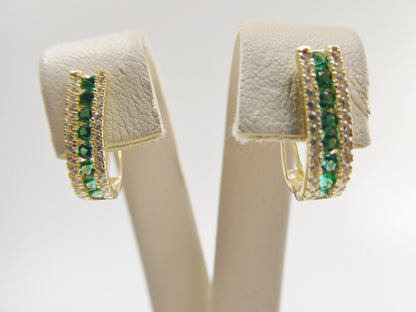 Real 10k Solid Yellow Gold Channel Set Birthstone French Hoop Earrings