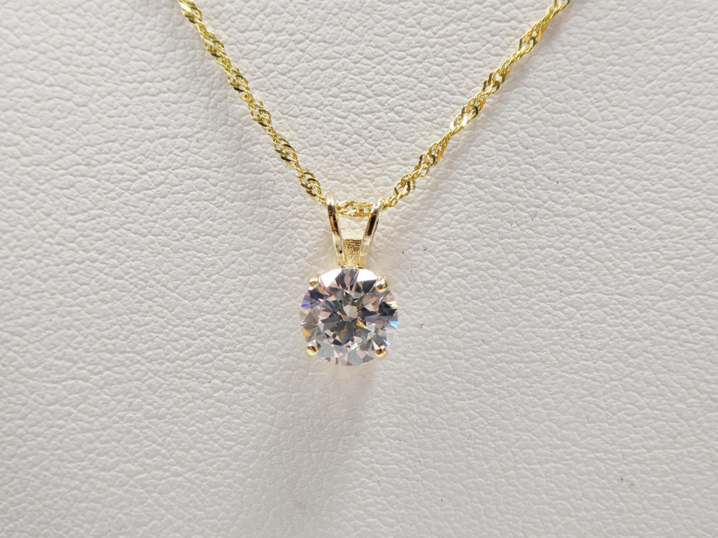 10k real solid yellow gold 16 inch chain and round stone solitaire pendent set