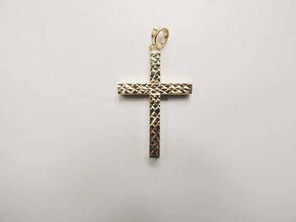 14k Real Solid Yellow Gold Diamond Cut Cross Pendent and Robe Necklace