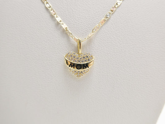 10k real solid yellow gold mom pendent and 16 inch Valentino necklace