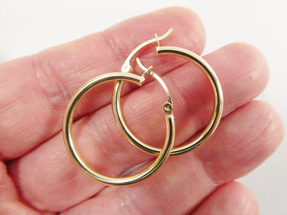 Real 10k Solid Yellow Gold Plain High Polish 25mm Hoop Earrings