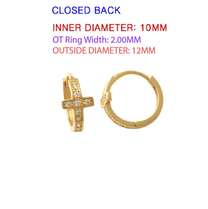 Real 10k Solid Yellow Gold Cross Hoop Huggie Earring