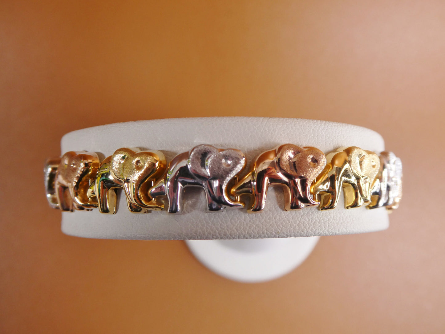 6.5 /7/ 8/ 10 inch tri color elephant bracelet 14k gold color tone over real 925 sterling silver