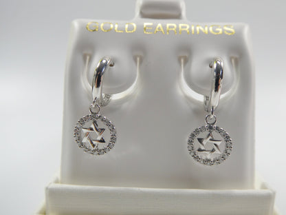 10k Real Solid Gold Star David Dangle On Plain Huggie Fancy Earrings