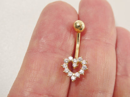 14k Real Solid Yellow Gold Heart Shape Belly Button Ring Piercing