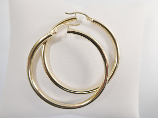 real 10k solid yellow gold plain high polish 45mm hoop huggie earrings