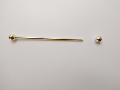 14k Real Solid Yellow Gold 60mm Straight Barbell Tongue Belly Button Ring Piercing