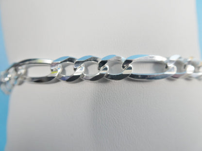 Real 925 Sterling Silver 7.5mm Italian Concave Figaro Solid Chain Lobster Lock Clasp