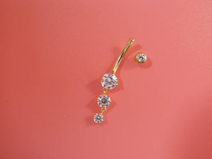 14k Real Solid Yellow Gold Flower Belly Button Ring Piercing