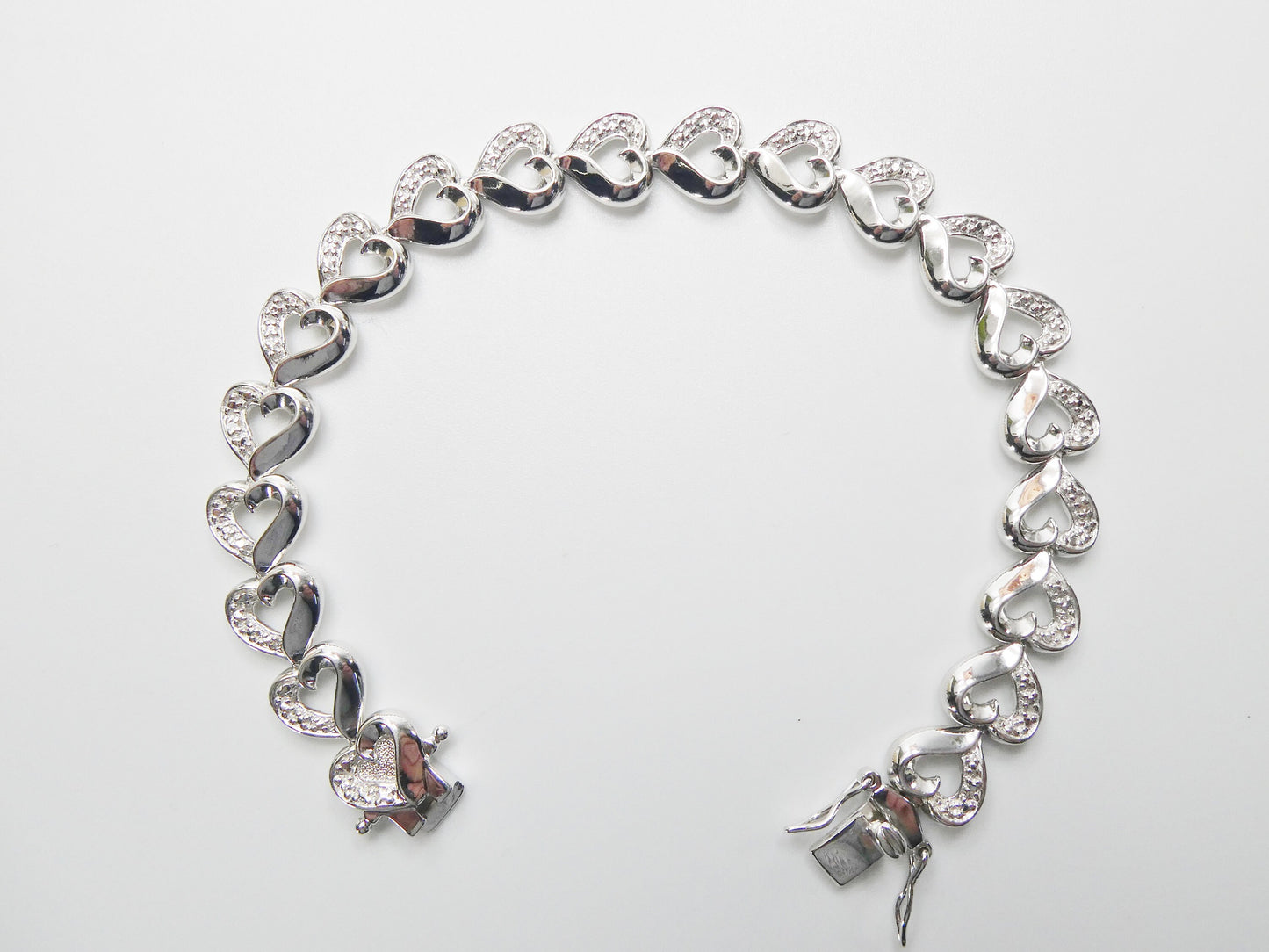 real  925 sterling silver heart diamond bracelet
