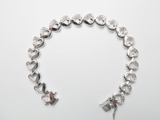real  925 sterling silver heart diamond bracelet