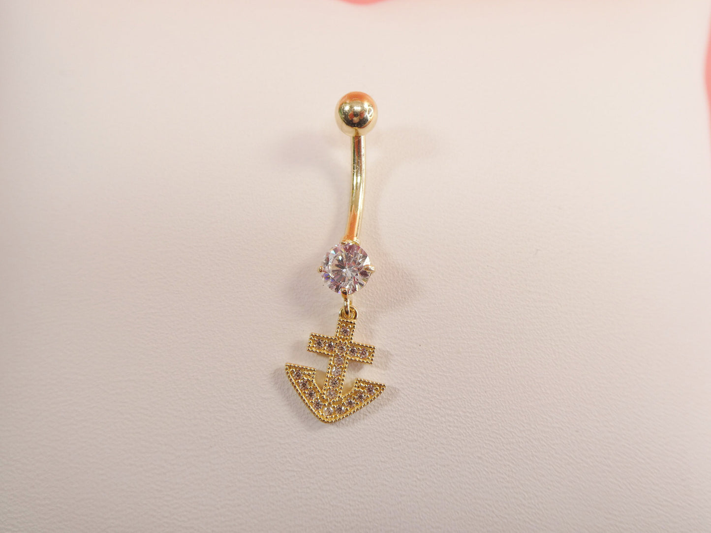 14k real solid yellow gold dangling anchor belly button ring piercing