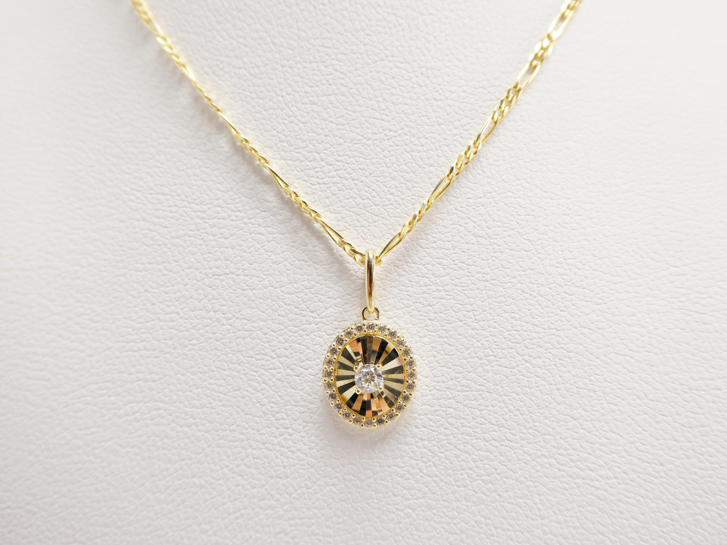 10k Yellow Gold Figaro Chain Necklace with Sun Pendant
