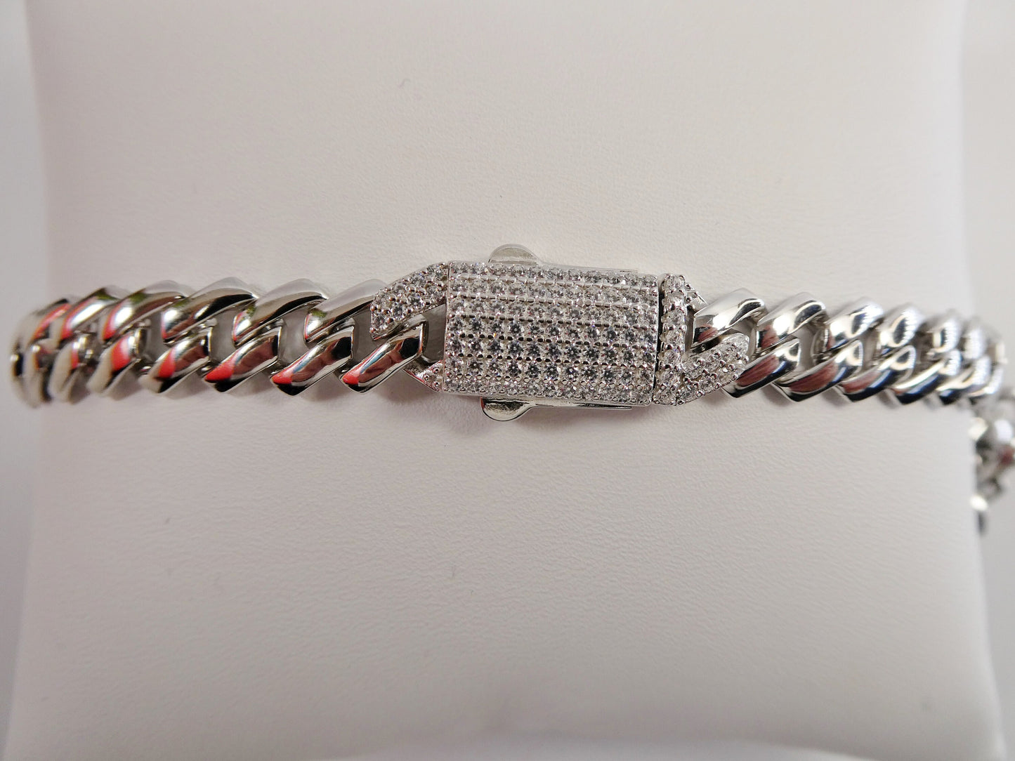 7 inch 14k white gold color tone Monaco bracelet over real solid 925 sterling silver