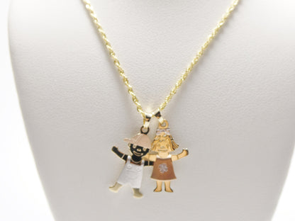 14k Real Solid Yellow Gold Boy Girl Pendent and Robe Necklace